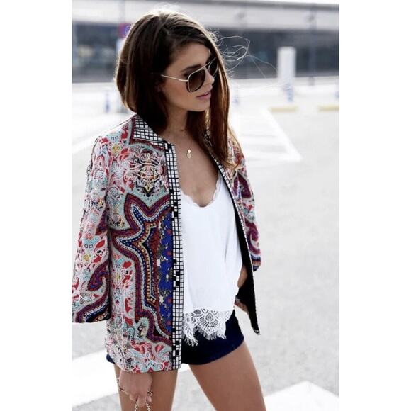 ZARA TRF Embroidered Mirror Jacket Bohemian Hand Made BEADED BLAZER Small - Picture 4 of 13